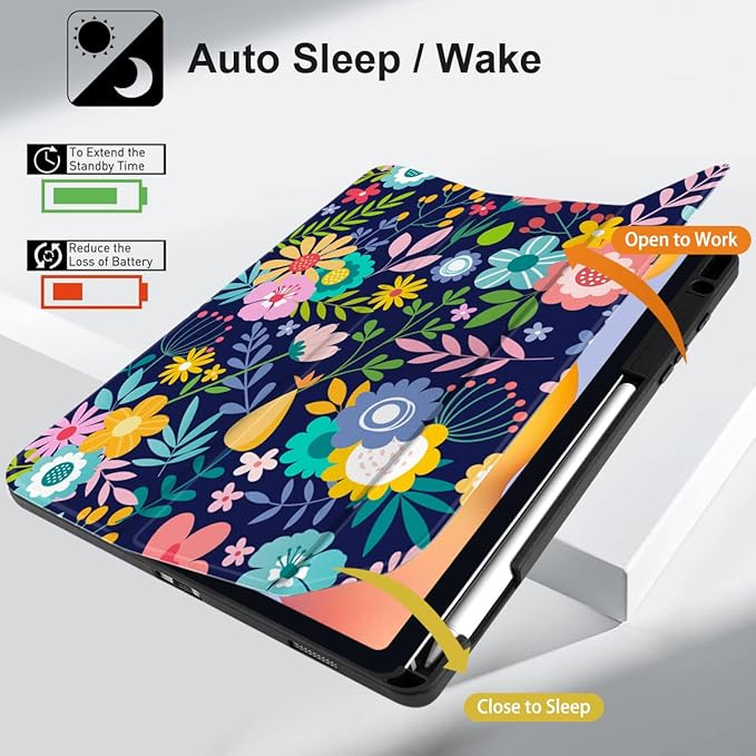 DONGKE Case for Samsung Galaxy Tab S6 Lite 10.4 Inch 2024/2022/2020, Trifold Stand + S Pen Holder + Auto Wake/Sleep + Soft TPU Protective Stand Back Cover, Florals