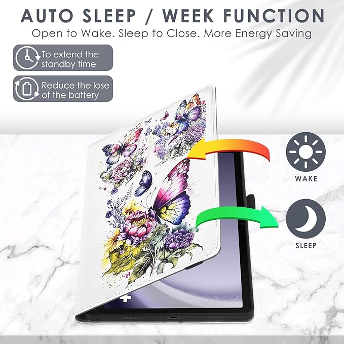 DETUOSI for Samsung Galaxy Tab A9+/A9 Plus 11 inch 2023 Case (SM-X210/X216/X218) Premium Leather Folio Stand Protective Cover Auto Wake/Sleep with Pencil Holder Butterfly Flower