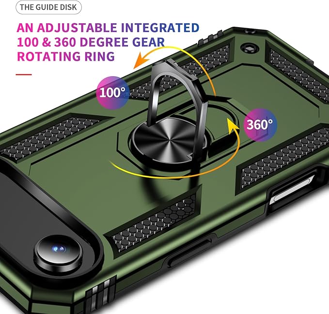 ADDIT Compatible with iPhone 17 Air Case with Tempered Glass Screen Protector, Adjustable Kickstand Ring, Military-Grade Heavy Duty Protection, Shockproof, Anti-Fingerprint,ArmyGreen