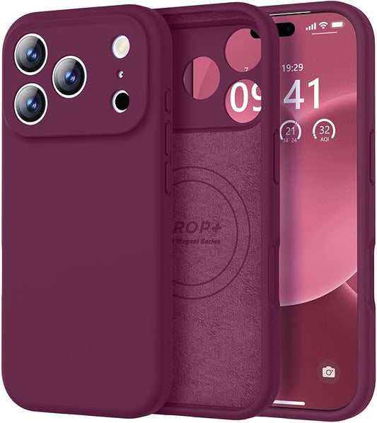 Vooii Magnetic Compatible with iPhone 17 Pro Case (Compatible with Magsafe) (Upgraded Camera Protection) Liquid Silicone Shockproof Full Body Protective Phone Cover for Women Men, WineRed, 6.3”