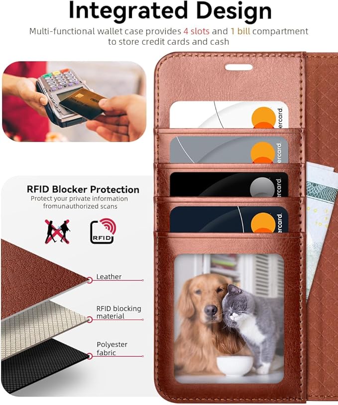 OCASE Compatible with Galaxy S25 FE Wallet Case, PU Leather Flip Folio Case with Card Holders RFID Blocking Kickstand [Shockproof TPU Inner Shell] Protective Phone Cover 2025, Dark Brown