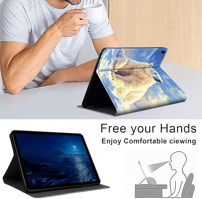 Case for Samsung Galaxy Tab A9+/A9 Plus 11” 2023 Model (SM-X210/X216/X218), Slim PU Leather Stand Cover with Auto Wake/Sleep, Multi-Angle Viewing & Shockproof, White Polar Bear