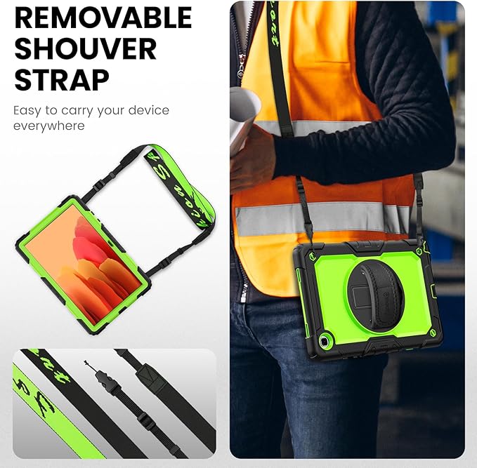 Timecity for Samsung Galaxy Tab A7 10.4 Inch Case 2020/2022, SM-T500/T503/T505/T507/T509 Tablet Case, Durable Sturdy Case with Screen Protector Swivel Stand Hand Shoulder Strap Drop-Proof - Green