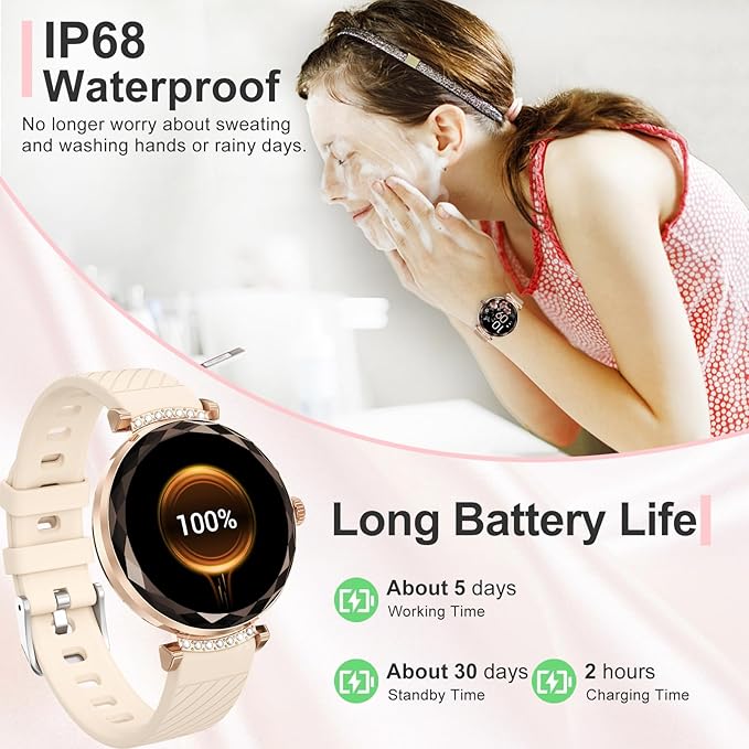 Smart Watches for Women Answer/Make Call, 1.19" AMOLED Smartwatch with Bluetooth for Android iOS Phones, IP68 Waterproof Fitness Tracker with Heart Rate SpO2 Sleep Monitor, Rose Gold