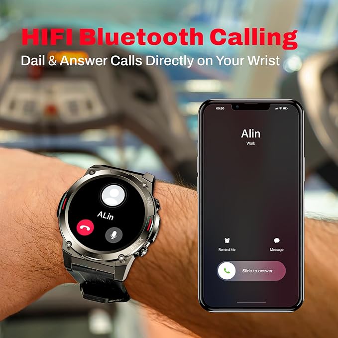 Smart Watch,1.43" AMOLED Display,70+ Days Battery Life,100+ Sports Modes Rugged Military Smartwatch for Android iPhone(Call Receive/Dial),100M Waterproof Fitness Tracker Heart Rate Monitor