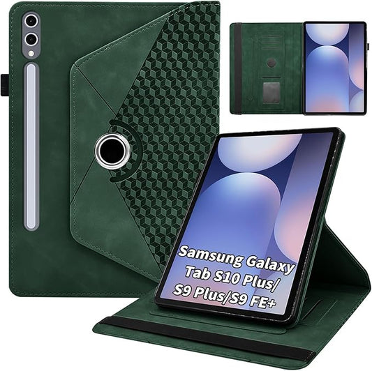 Case for Samsung Galaxy Tab S10 Plus 2024/ S9 FE Plus 5G 12.4 Inch 2023 with Pocket 360° Rotating Multi-Angle Stand Cover Auto Wake/Sleep PU Leather Business Folio Protective Cases, Green