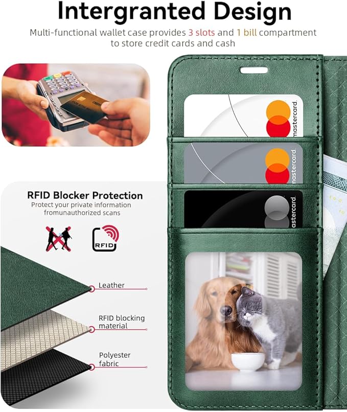 OCASE Compatible with Galaxy S25 Wallet Case, PU Leather Flip Folio Case with Card Holders RFID Blocking Kickstand [Shockproof TPU Inner Shell] Protective Phone Cover 6.2 Inch 2025, Blackish Green