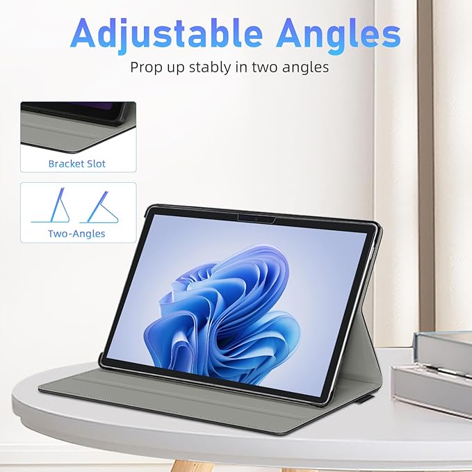 Case for Surface Pro 11/10/9/8, 13 Inch PU Leather Protective Cover with Honeycomb Cooling, Multi-Angle Stand, Stylus Holder, Front Pocket & Hand Strap, Durable Business for Tablet (Black)