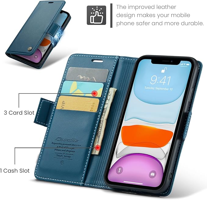 for iPhone 11 Case, Premium PU Leather Wallet Case Flip Cover with [RFID Blocking][Card Holder][Stand Function] Shockproof Protective for iPhone 11, Blue