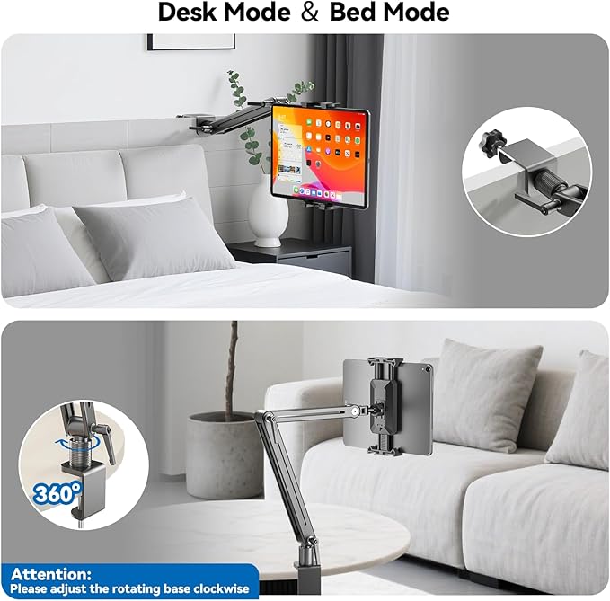 Portable Monitor Stand Desk Mount - Strong Bearing Weight Over 5.5lbs, Large Clamp Support up to 18.5 inch 360° Rotating Base Swivel Tall Desk Arm Holder for iPad Air/Pro/Mini