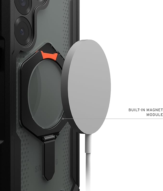 URBAN ARMOR GEAR UAG for Samsung Galaxy S25 Case 6.2" with Kickstand Plasma XTE - Compatible with Magnetic Charging Transparent Rugged Military Drop Tested Protective Cover, Black/Orange