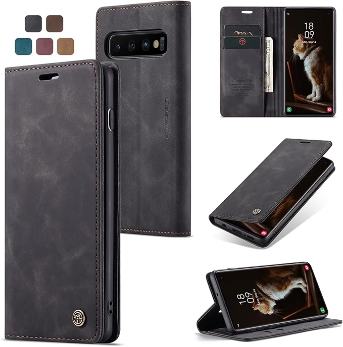 for Samsung Galaxy S10 Case, Flip Wallet Leather Case with Card Holder Magnetic Closure Shockproof Kickstand Protective Phone Cases Cover for Samsung S10,Black