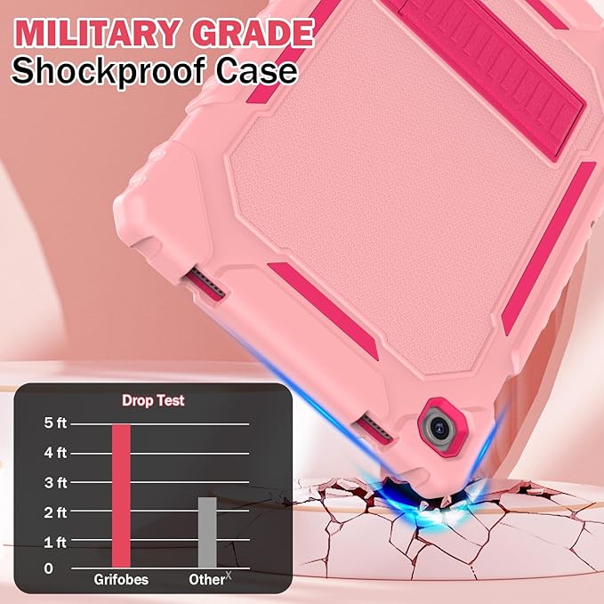 Grifobes for Samsung Galaxy Tab A9 Plus 11 Inch 2023 Cases, Heavy Duty Shockproof Rugged Cover for New Samsung Tablet A9+ 11" Case (SM-X210/X216/X218) with Kickstand for Kids, Rose Gold
