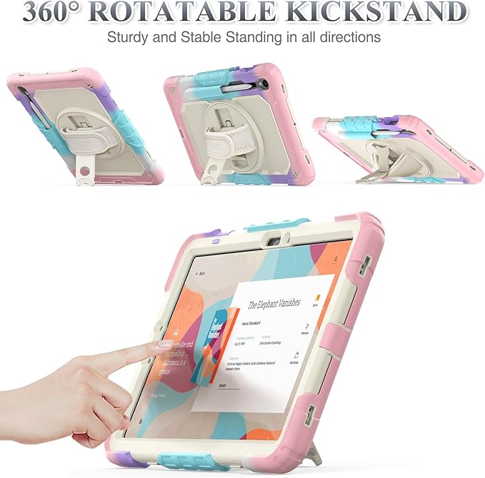SEYMAC stock Case for Samsung Galaxy Tab S10 Lite / S10 FE / S9 FE 5G / S9 Tablet Case 10.9''/ 11'' Protective with Screen Protector, Pen Holder, 360 Rotate Stand, Hand Strap, Shoulder Strap,BeigePink