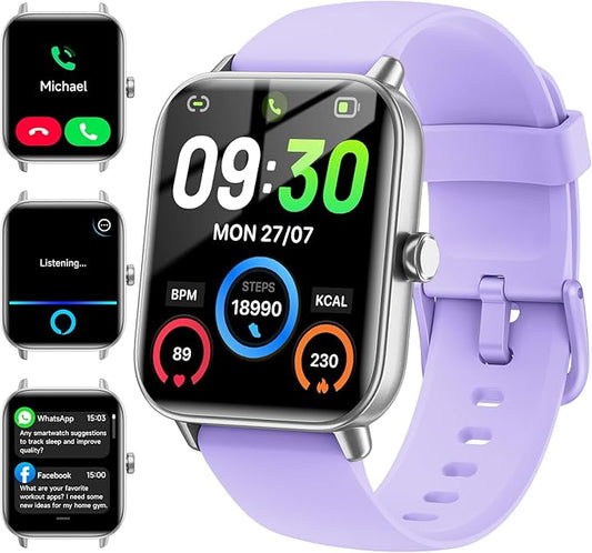 Smart Watches for Women Android & iPhone, Alexa Built-in, 1.85" Fitness Tracker with Answer/Make Calls, IP68 Waterproof Fitness Watch,Heart Rate, Sleep, SpO2 Monitor,Pedometer, Purple