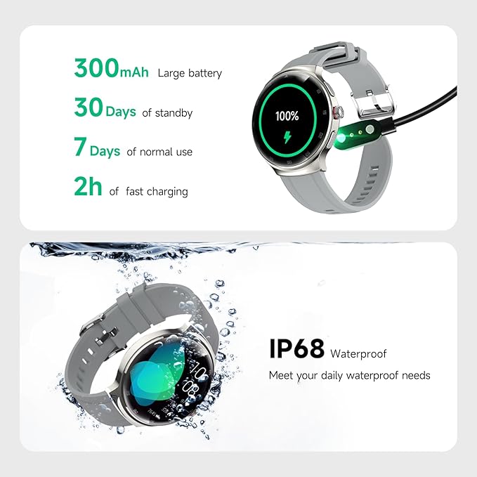 Smart Watches for Men Women, 1.43" AMOLED Fitness Tracker, Make/Answer Calls Digital Waterproof Smartwatch, 150+ Sports Mode, Heart Rate/SpO2/Sleep Monitor, Android & iOS Compatible, 2 Bands