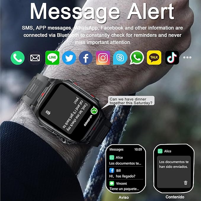 Smart Watch Sport Military for Men, Smartwatch Bluetooth Answer/Dial Call 2.01" Large Screen Outdoor 100 Sports Fitness Tracker Male 400 mAh Large Battery Flashlight Two Straps for Android/ios