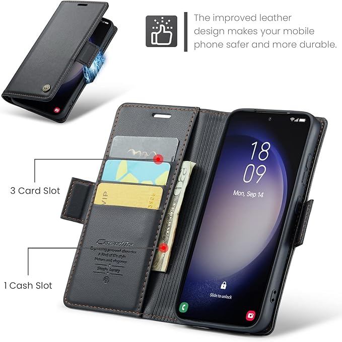 Case for Samsung Galaxy S23 Plus Wallet Case, RFID Blocking PU Leather Flip Folio Cover Card Holder Kickstand Shockproof Phone Case Compatible with Samsung Galaxy S23 Plus, Black