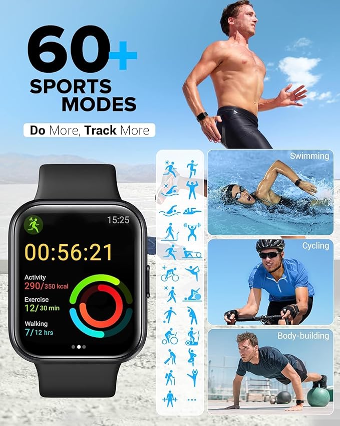 Smart Watch for Men Women Android iPhone, Alexa Built-in Fitness Watch with 1.8" LCD Screen & Bluetooth Call (Make/Answer), Heart Rate/SpO2/Sleep Monitor, 100 Sports, IP68 Waterproof Smartwatch