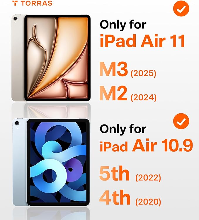 TORRAS for iPad Air 11 inch Case (M3 2025, M2 2024), iPad Air 5th, 4th Generation Case, Ultra Stable Stand, Multiple Adjustable Viewing Angles, Protective Kickstand Cover with Pencil Holder, Black