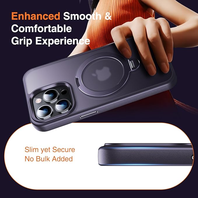 360° O-Ring MagStander for iPhone 13 Pro Case with Magnetic Kickstand Ring Holder [Compatible with MagSafe][360°Rotate Stand Ring][Military Shockproof] iPhone 13 Pro Phone Cover Matte Purple