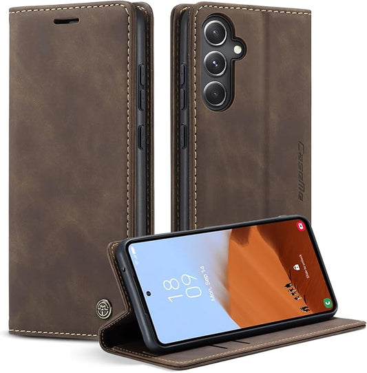for Samsung Galaxy S23 FE Case, Flip Wallet Leather Case with Card Holder Magnetic Closure Shockproof Kickstand Protective Phone Cases Cover for Samsung S23 FE,Coffee