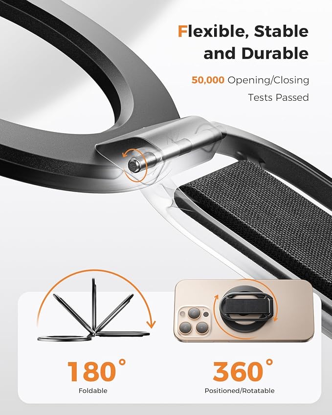 SUPERONE for MagSafe Phone Grip, Magnetic Phone Ring Holder, Magnetic Phone Grip with MagSafe Strap, Adjustable Finger Ring Grip Kickstand for iPhone 17 16 15 14 13 12 Series Mag Safe Accessories