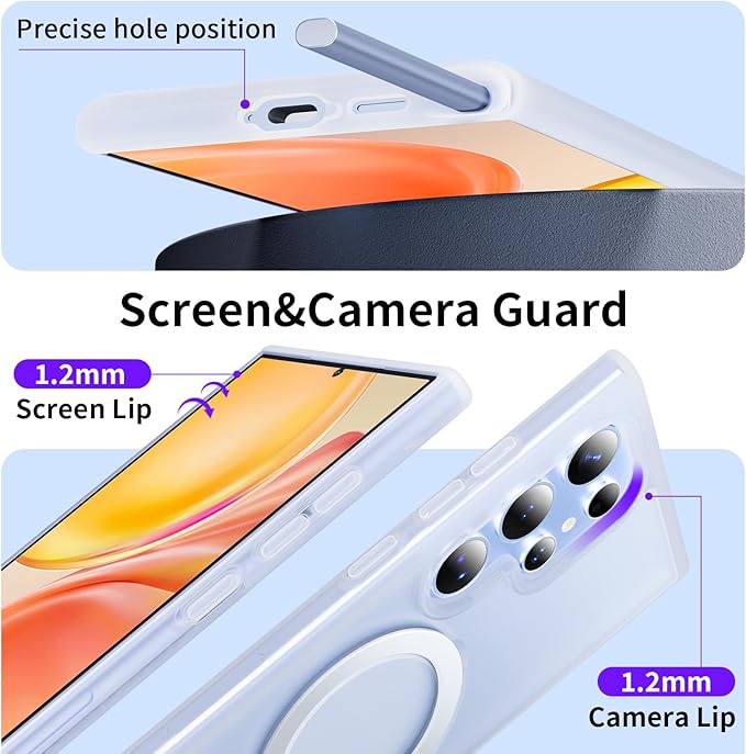 for Samsung Galaxy S23 Ultra Case,Compatible with Magsafe [Wireless Charging],with 360°Rotatable Magnetic Ring Stand,Matte Translucent Slim Soft Edge Phone Kickstand,Frosted White