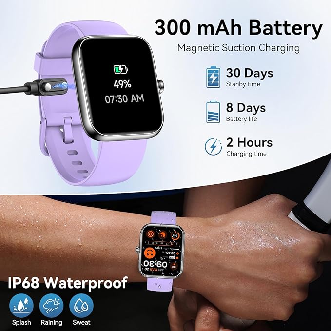 Smart Watch with Alexa Built-in, 1.83" HD Touchscreen & Fitness Tracker with Message Call Function, 24/7 Heart Rate/Sleep Monitor, 120+ Sport Modes, IP68 Waterproof, for Android iPhone (Purple)