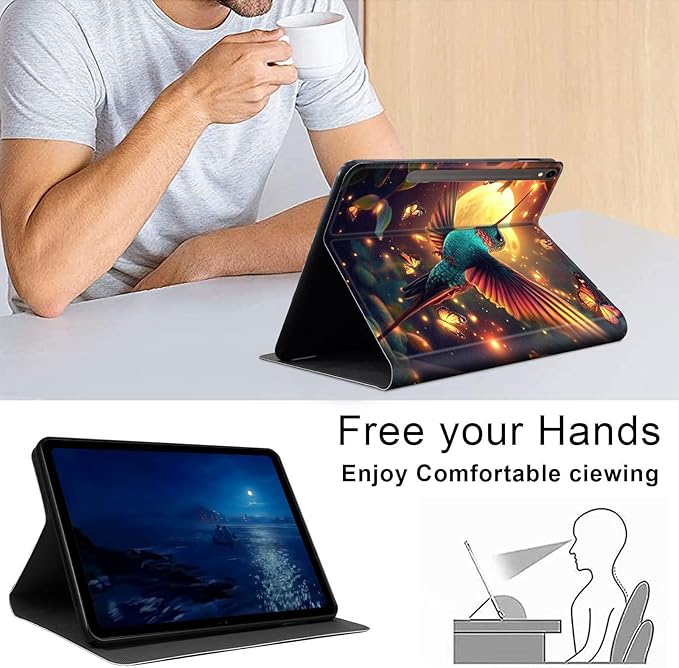 Case for Samsung Galaxy Tab S10 FE/ S9 FE 5G 10.9 Inch/Tab S9 11 Inch, Slim PU Leather Stand Cover with Auto Wake/Sleep, Multi-Angle Viewing & Shockproof, Colorful Hummingbird