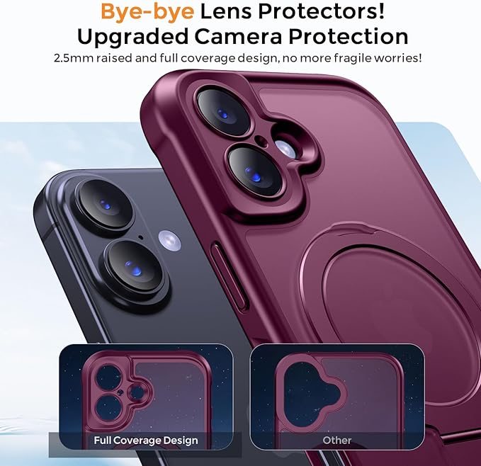 MOCCA Compatible with iPhone 17 Case with Magnetic Invisible Stand [Full Camera Protection] [Compatible with Magsafe] Military Drop Shockproof Translucent Matte Phone Case Cover 6.1",Wine Red