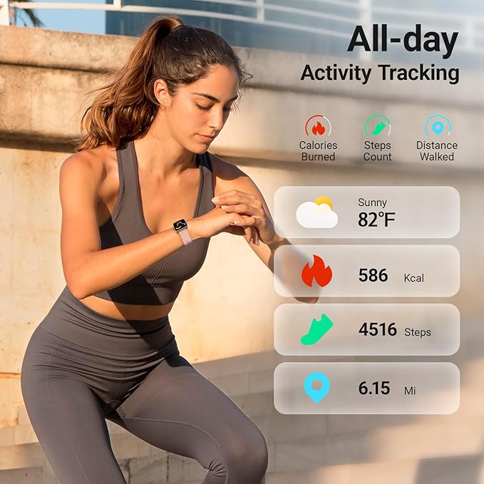 Fitpolo Smart Watch for Women, Stainless Steel Bezel Fitness Tracker (Make/Answer Calls), IP68 Waterproof, Heart Rate SpO2 Monitor, Sleep & Activity Tracking Smartwatch for Android Phones iPhone