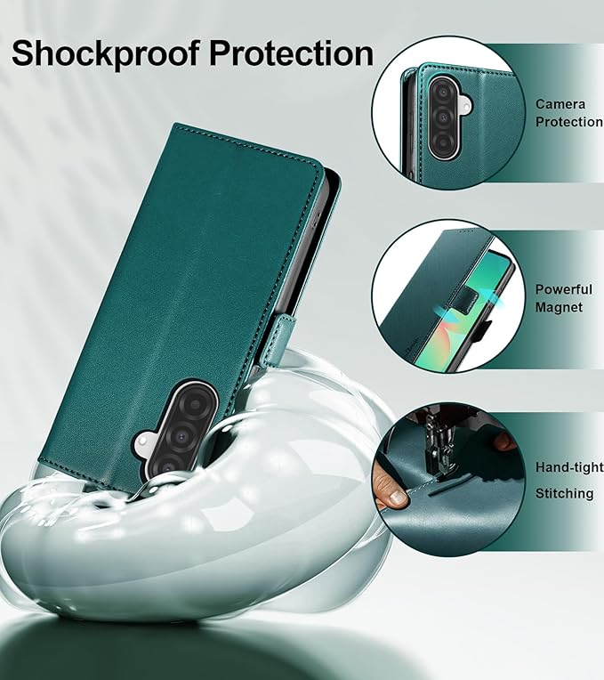 Wallet Flip Case for Samsung Galaxy A26 5G - [RFID Blocking] Luxury PU Leather Card Holder Magnetic Phone Cover with Kickstand,Shockproof Protective Case,Green