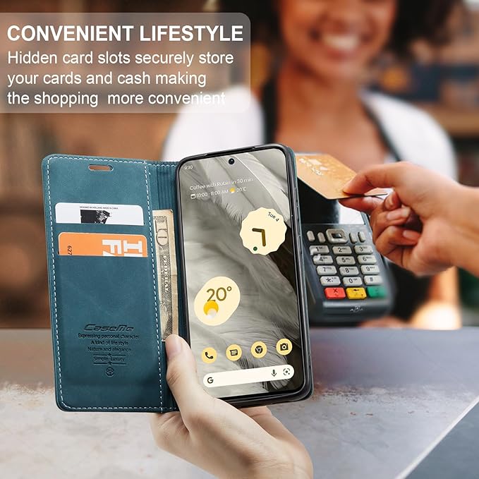 for Google 8 Case, Flip Wallet Leather Case with Card Holder Magnetic Closure Shockproof Kickstand Protective Phone Cases Cover for Google 8,Blue-Green