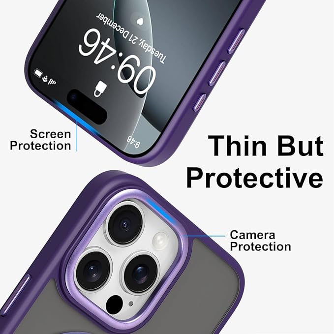 ZIYE Magnetic Case for iPhone 16 Pro Max Case with Stand [Compatible with MagSafe] Slim Shockproof Military Grade Heavy Duty Cover with 360 Rotatable Ring Kickstand for Women Men, Translucent Purple