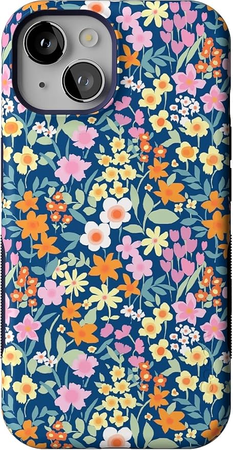 Casely iPhone 14 Case | Full Bloom | Navy Floral | Compatible with MagSafe | Bold Protective Design
