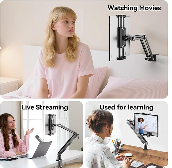 Portable Monitor Stand Desk Mount - Strong Bearing Weight Over 5.5lbs, Large Clamp Support up to 18.5 inch 360° Rotating Base Swivel Tall Desk Arm Holder for iPad Air/Pro/Mini