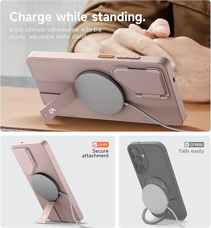 SURITCH for Samsung Galaxy S25 Ultra Phone Case, Magnetic Protective Cover with Camera Cover & Adjustable Metal Kickstand for Galaxy S25 Ultra (2025)-Sakura Pink