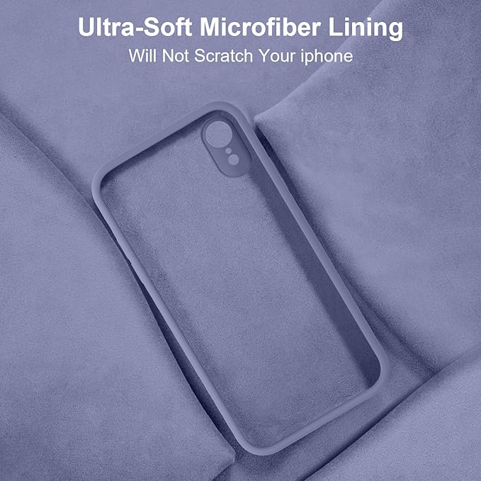 Vooii Compatible with iPhone XR Case, Upgraded Liquid Silicone with [Flat Edges] [Camera Protection] [Soft Anti-Scratch Microfiber Lining] Phone Case for iPhone 10 XR 6.1 inch - Lavender Grey