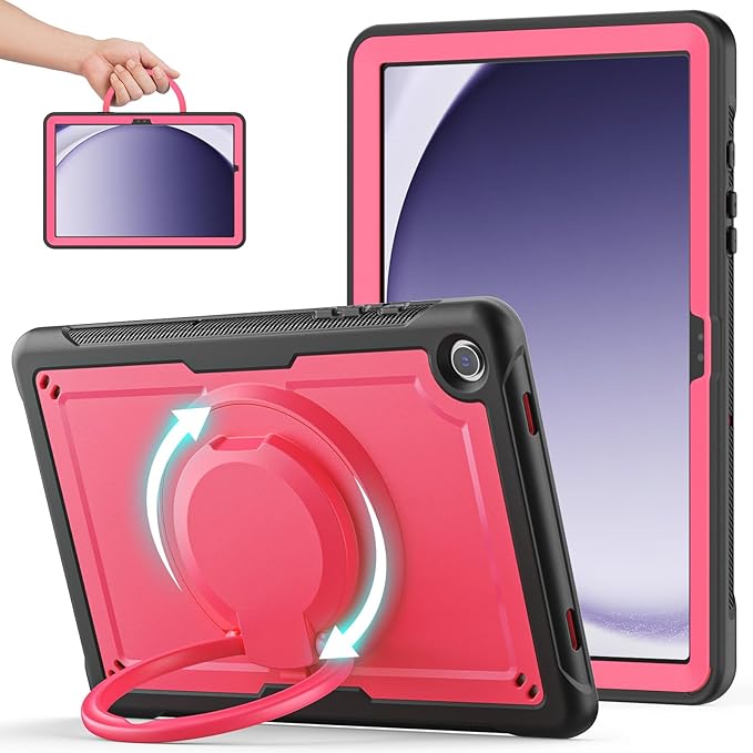 Case for Samsung Galaxy Tab A9 Plus/ A9+ 11 Inch 2023, Lightweight Shockproof Drop-Proof Case, 360° Rotating Handle Stand, Adjustable Shoulder Strap& Pencil Holder (Pink)