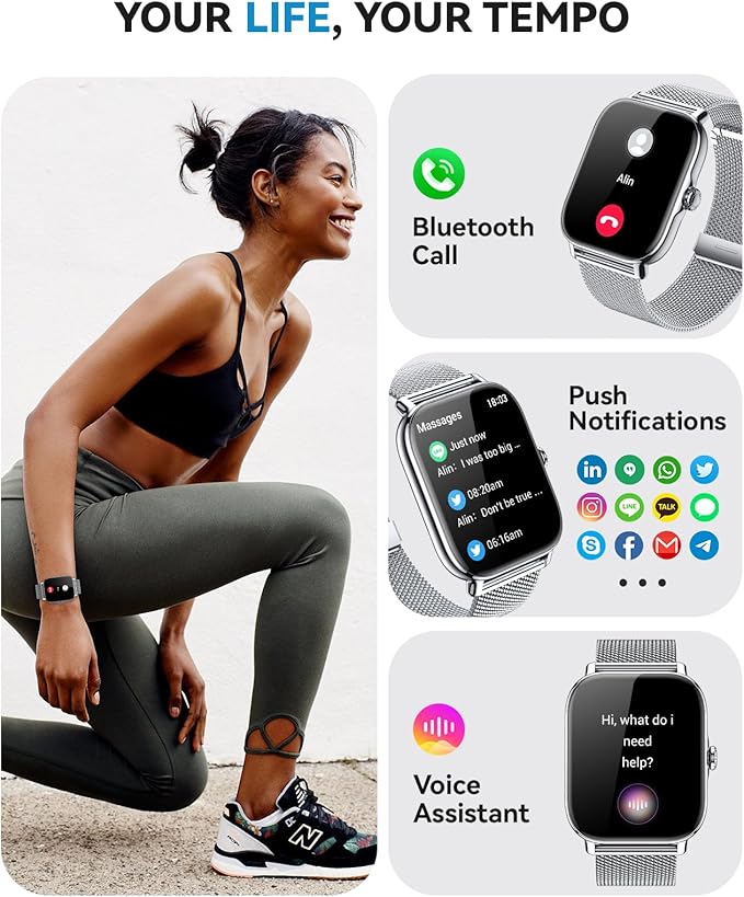 Smart Watches for Women Men,Fitness Watch Full Touchscreen (Answer/Make Calls),Fitness Tracker With 120+ Sport Modes/Step Counter/Sleep Monitor/Pedometer,IP68 Waterproof, Smartwatch for Android/iPhone