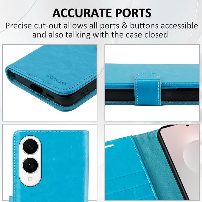 MONASAY Wallet Case Fit for Samsung Galaxy S25 Edge 5G，[Lens & Glass Screen Protector] [RFID Blocking] Flip Folio Leather Cell Phone Cover with Credit Card Holder, 6.7 inch, Light Blue