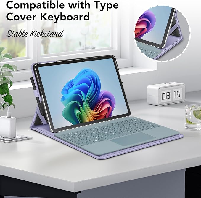 Fintie Case for Microsoft Surface Pro 12 Inch 1st Edition (2025), Multiple Angle Viewing Portfolio Business Cover with Pocket & Stylus Holder, Compatible with Type Cover Keyboard (Lilac Purple)