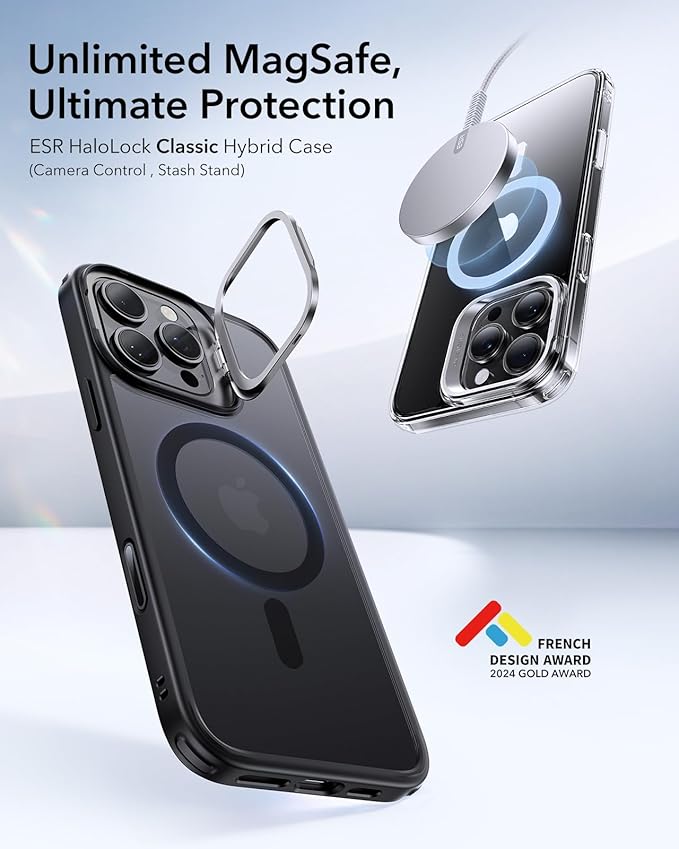 ESR for iPhone 16 Pro Case,Camera Control Button Compatible with MagSafe, Military-Grade Protective Case, Built-in Stash Stand Phone Case, Scratch-Resistant Back Cover, Classic Series, Frosted Black
