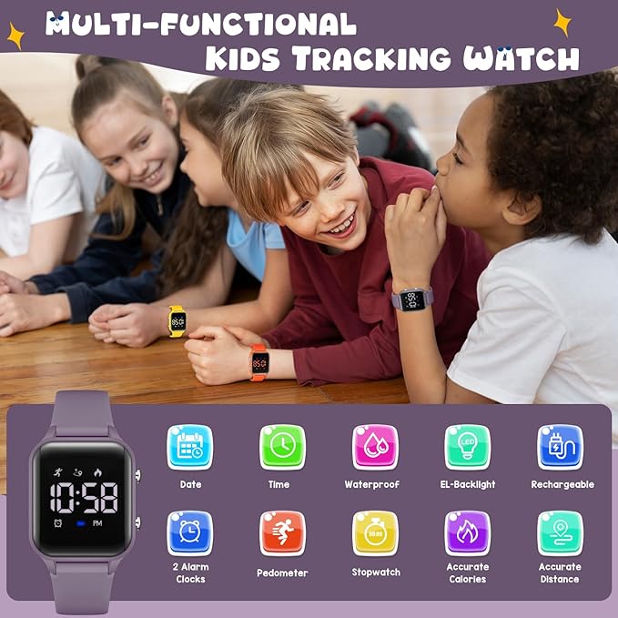 Kids Digital Watches for Boys Girls, Sports Watch with Fitness Tracker, Pedometer, Alarm Clocks, Stopwatch, No App Needed Waterproof Kids Watch, Gift for Teens Student Girls Boys Ages 5-14