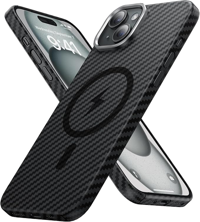 Diaclara Slim Magnetic Series Designed for iPhone 15 Case 6.1'',[1500D Aramid Fiber] [Built in Magnet Ring] Strong Compatible with Mag-Safe, Protective Shockproof Bumper for iPhone 15, Black