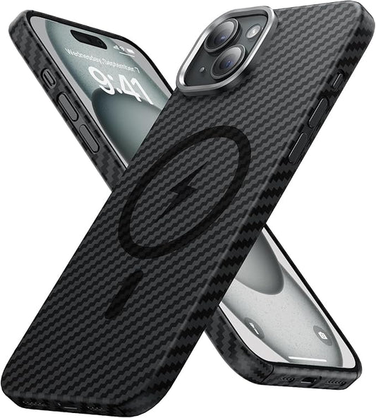 Diaclara Slim Magnetic Series Designed for iPhone 15 Case 6.1'',[1500D Aramid Fiber] [Built in Magnet Ring] Strong Compatible with Mag-Safe, Protective Shockproof Bumper for iPhone 15, Black