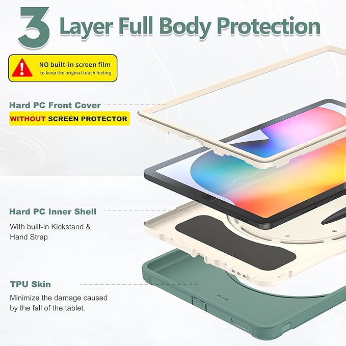BATYUE Case for Samsung Galaxy Tab S6 Lite 10.4 Inch 2024/2022/2020 (SM-P610/P613/P615/P619/P620/P625/P627), Protective Rugged Cover with Stand, for Kids, Boys, Girls, Emerald Green