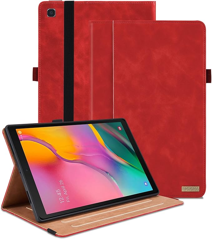 Case for Samsung Galaxy Tab A 10.1 2019 (SM-T510/T515) Multi-Angle Viewing Smart Cover with Pocket, Business PU Leather with Card Slot for Galaxy Tab A 10.1 Inch 2019 Tablet, Red