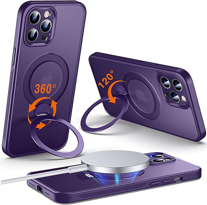 360° O-Ring MagStander for iPhone 12 Pro Max Case with Magnetic Kickstand Ring Holder [Compatible with MagSafe][360°Rotate Stand][Military Shockproof] iPhone 12 Pro Max Phone Cover Purple